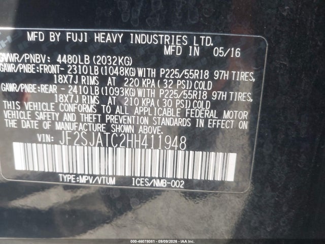 Subaru Forester 2.5i Touring 2017 JF2SJATC2HH411948 Image 9