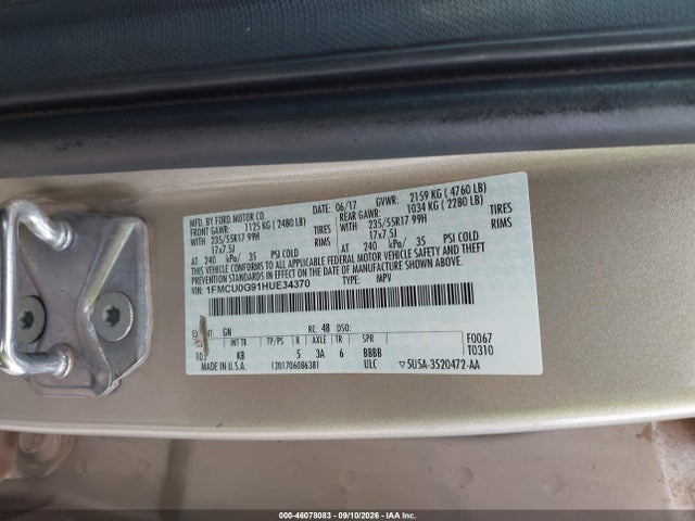 Aukcja sprzedaży 2017 Ford Escape Se, vin: 1FMCU0G91HUE34370, numer aukcji: 46078083