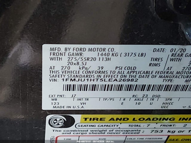 Ford Expedition Xlt 2020 1FMJU1HT5LEA26982 Image 9