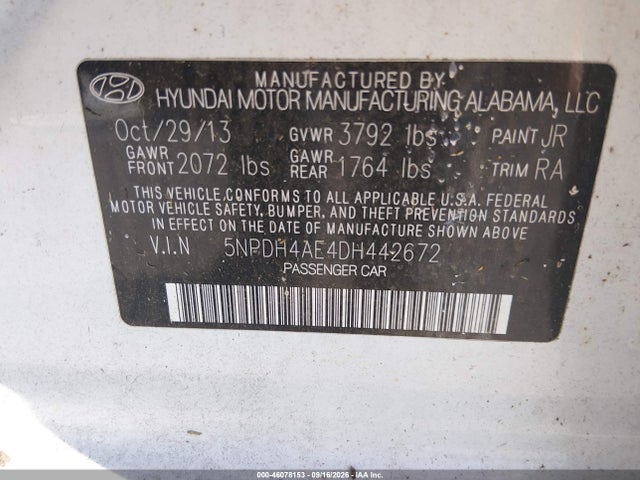 Продажа на аукционе авто 2013 Hyundai Elantra Gls, vin: 5NPDH4AE4DH442672, номер лота: 46078153