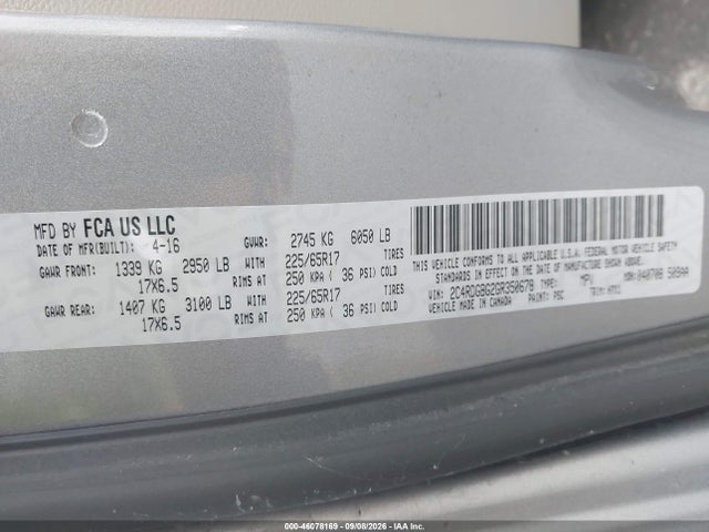 46078169 :رقم المزاد ، 2C4RDGBG2GR350678 vin ، 2016 Dodge Grand Caravan Se مزاد بيع