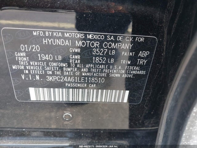 Продаж на аукціоні авто 2020 Hyundai Accent Sel, vin: 3KPC24A61LE118510, номер лоту: 46078173