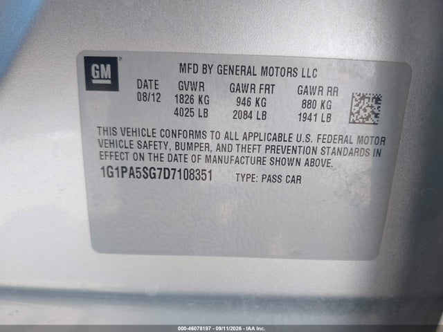 Продажа на аукционе авто 2013 Chevrolet Cruze Ls Auto, vin: 1G1PA5SG7D7108351, номер лота: 46078197