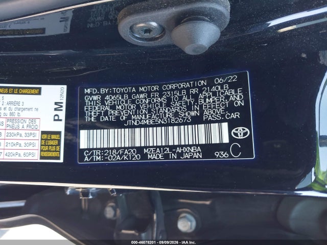Продажа на аукционе авто 2022 Toyota Corolla Se Nightshade Edition, vin: JTND4MBE5N3182673, номер лота: 46078201
