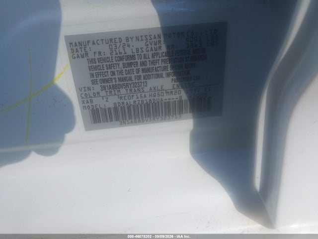 2024 Nissan Sentra Sr Xtronic Cvt მანქანა იყიდება აუქციონზე, vin: 3N1AB8DV5RY323713, აუქციონის ნომერი: 46078202