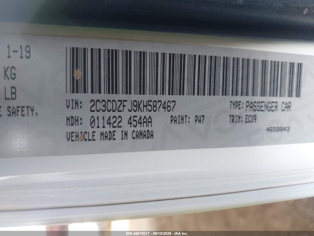 Продаж на аукціоні авто 2019 Dodge Challenger R/t Scat Pack, vin: 2C3CDZFJ9KH587467, номер лоту: 46078217