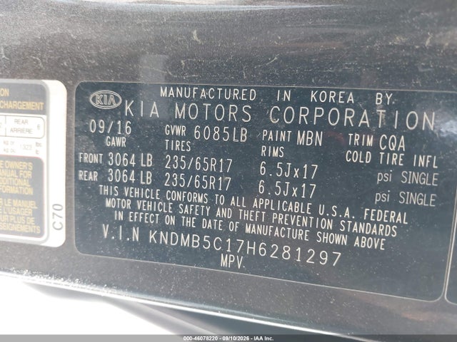 Продаж на аукціоні авто 2017 Kia Sedona Lx, vin: KNDMB5C17H6281297, номер лоту: 46078220