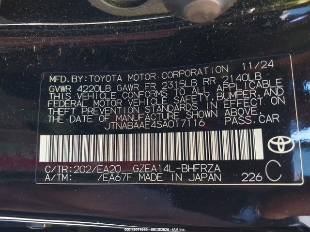 Aukcja sprzedaży 2025 Toyota Gr Corolla Premium, vin: JTNABAAE4SA017116, numer aukcji: 46078223