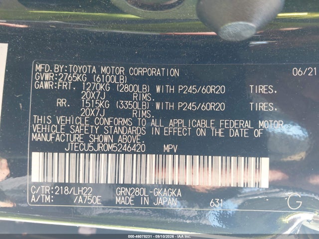 Продаж на аукціоні авто 2021 Toyota 4runner Nightshade Special Edition, vin: JTECU5JR0M5246420, номер лоту: 46078231