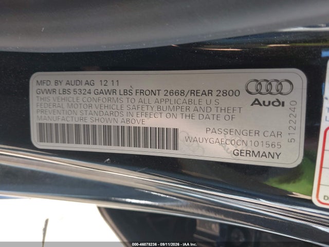 Продаж на аукціоні авто 2012 Audi A7 Premium, vin: WAUYGAFC0CN101565, номер лоту: 46078236