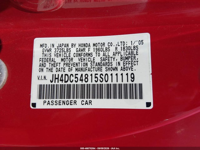 2005 Acura Rsx მანქანა იყიდება აუქციონზე, vin: JH4DC54815S011119, აუქციონის ნომერი: 46078264