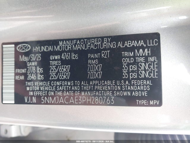Aukcja sprzedaży 2023 Hyundai Tucson Se, vin: 5NMJACAE3PH280763, numer aukcji: 46078279