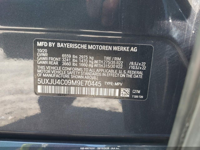 2021 Bmw X5 M50i მანქანა იყიდება აუქციონზე, vin: 5UXJU4C09M9E70445, აუქციონის ნომერი: 46078281