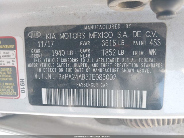 KIA RIO S 2018 3KPA24AB5JE086002 Image 9