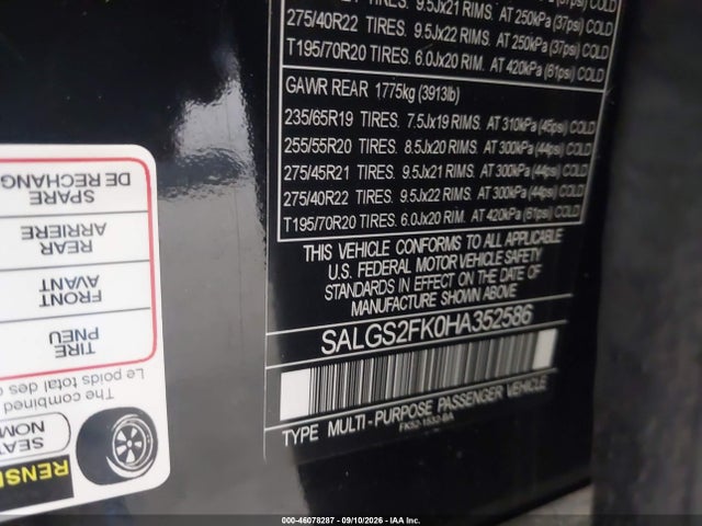 Продаж на аукціоні авто 2017 Land Rover Range Rover 3.0l V6 Turbocharged Diesel Hse Td6, vin: SALGS2FK0HA352586, номер лоту: 46078287
