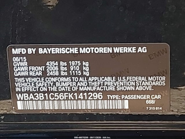 Продажа на аукционе авто 2015 Bmw 320i, vin: WBA3B1C56FK141296, номер лота: 46078289