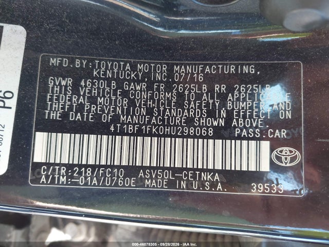 Aukcja sprzedaży 2017 Toyota Camry Le, vin: 4T1BF1FK0HU298068, numer aukcji: 46078305