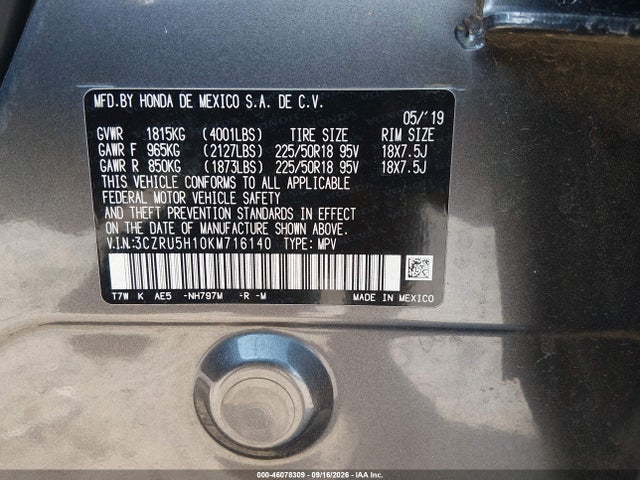 Продажа на аукционе авто 2019 Honda Hr-v Sport, vin: 3CZRU5H10KM716140, номер лота: 46078309