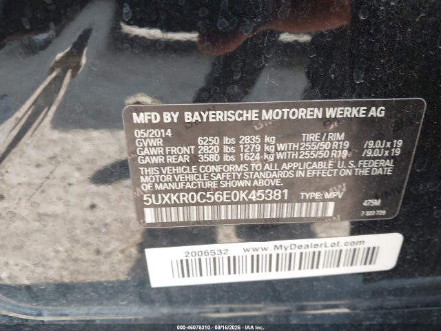 46078310 :رقم المزاد ، 5UXKR0C56E0K45381 vin ، 2014 Bmw X5 Xdrive35i مزاد بيع