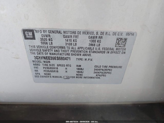 Продажа на аукционе авто 2014 Cadillac Srx Luxury Collection, vin: 3GYFNEE39ES680471, номер лота: 46078334