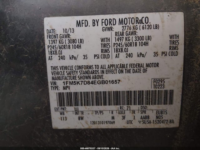 Ford EXPLORER XLT 2014 1FM5K7D84EGB01657 Image 9