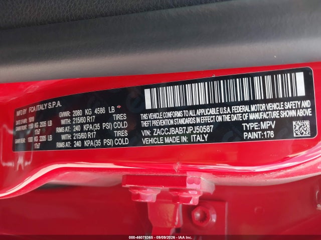 2018 Jeep Renegade Sport 4x4 მანქანა იყიდება აუქციონზე, vin: ZACCJBAB7JPJ50587, აუქციონის ნომერი: 46078365