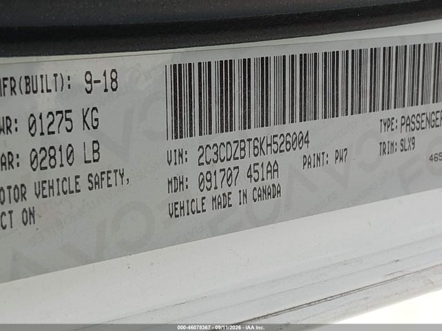 46078367 :رقم المزاد ، 2C3CDZBT6KH526004 vin ، 2019 Dodge Challenger R/t مزاد بيع