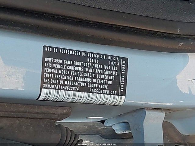 Продаж на аукціоні авто 2015 Volkswagen Beetle 1.8t, vin: 3VWJ07AT1FM622874, номер лоту: 46078382
