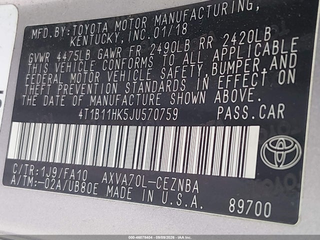 4T1B11HK5JU570759 Toyota CAMRY LE
