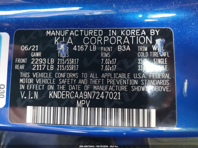 Auction sale of the 2022 Kia Seltos Ex, vin: KNDERCAA9N7247021, lot number: 46078443