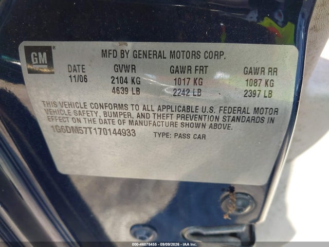 2007 Cadillac Cts Standard მანქანა იყიდება აუქციონზე, vin: 1G6DM57T170144933, აუქციონის ნომერი: 46078455