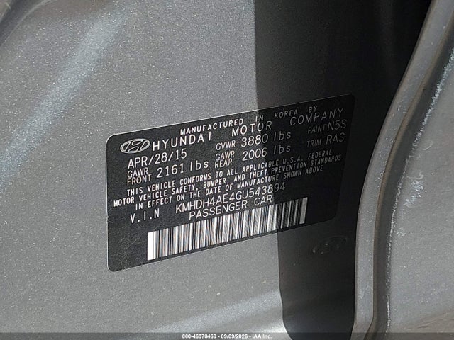 Aukcja sprzedaży 2016 Hyundai Elantra Se, vin: KMHDH4AE4GU543894, numer aukcji: 46078469
