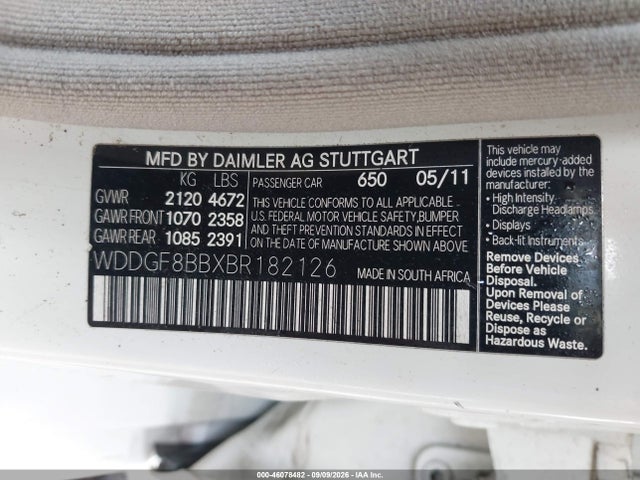 46078482 :رقم المزاد ، WDDGF8BBXBR182126 vin ، 2011 Mercedes-benz C 300 Sport 4matic مزاد بيع