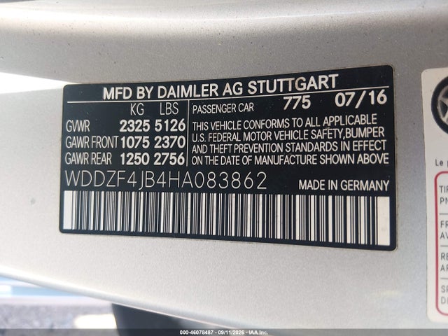 2017 Mercedes-benz E 300 მანქანა იყიდება აუქციონზე, vin: WDDZF4JB4HA083862, აუქციონის ნომერი: 46078487