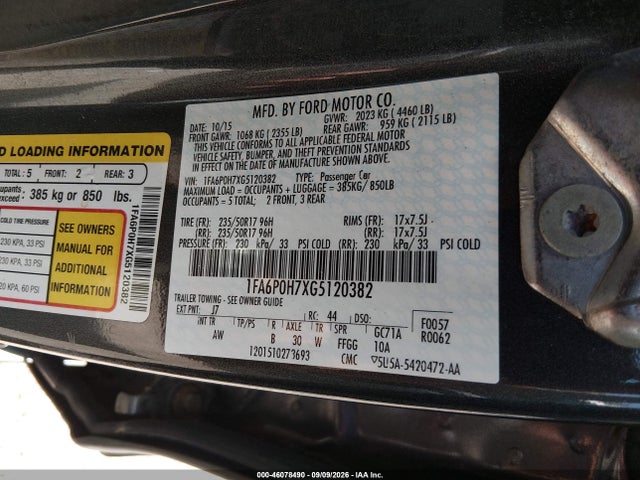 Aukcja sprzedaży 2016 Ford Fusion Se, vin: 1FA6P0H7XG5120382, numer aukcji: 46078490