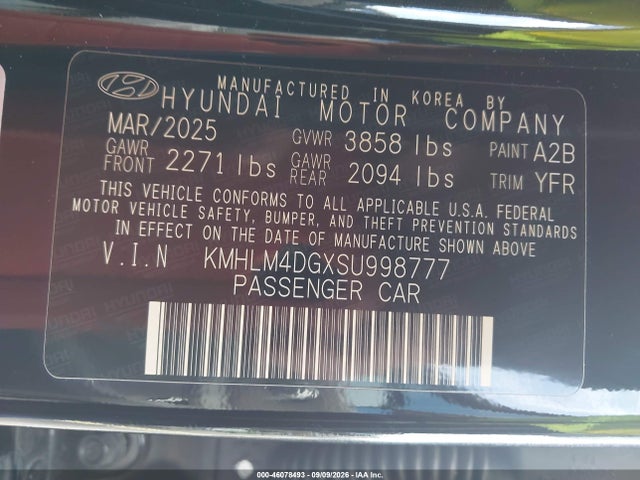 Aukcja sprzedaży 2025 Hyundai Elantra Sel Sport, vin: KMHLM4DGXSU998777, numer aukcji: 46078493
