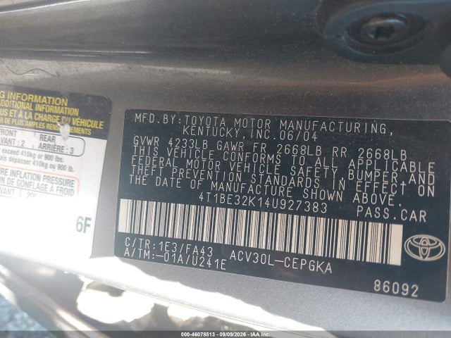 Продажа на аукционе авто 2004 Toyota Camry Xle, vin: 4T1BE32K14U927383, номер лота: 46078513