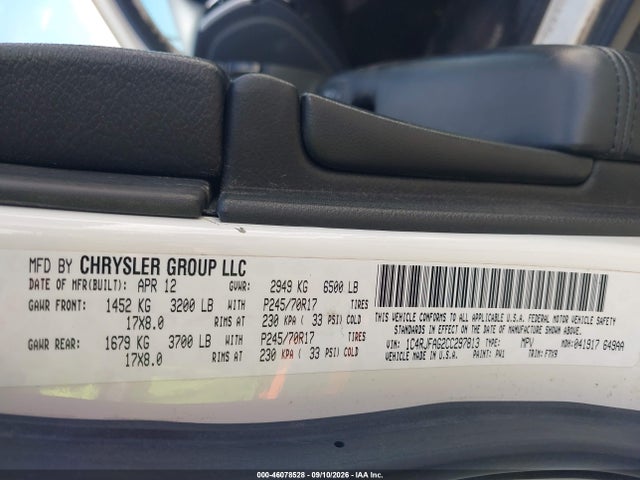 2012 Jeep Grand Cherokee Laredo მანქანა იყიდება აუქციონზე, vin: 1C4RJFAG2CC297813, აუქციონის ნომერი: 46078528