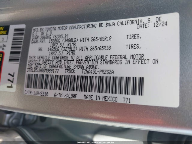 Aukcja sprzedaży 2025 Toyota Tacoma Limited, vin: 3TMLB5JN0SM089177, numer aukcji: 46078532