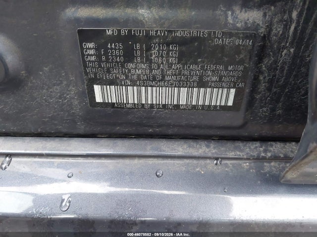Aukcja sprzedaży 2014 Subaru Legacy 2.5 I Sport, vin: 4S3BMCH66E3033338, numer aukcji: 46078582