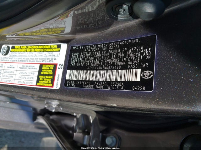 Продаж на аукціоні авто 2022 Toyota Camry Se, vin: 4T1G11AK2NU672199, номер лоту: 46078583