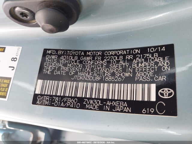 46078602 :رقم المزاد ، JTDKN3DU8F1885267 vin ، 2015 Toyota Prius Three مزاد بيع
