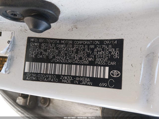 JTDKN3DUXF0403288 Toyota Prius Two
