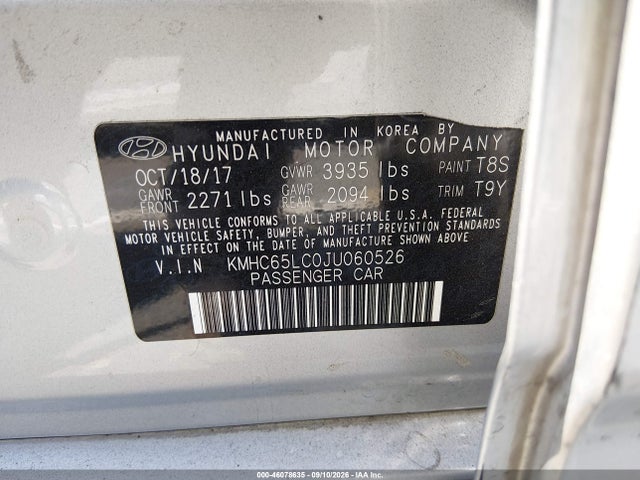 46078635 :رقم المزاد ، KMHC65LC0JU060526 vin ، 2018 Hyundai Ioniq Hybrid Blue مزاد بيع