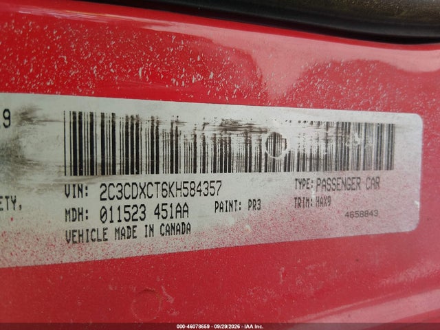46078659 :رقم المزاد ، 2C3CDXCT6KH584357 vin ، 2019 Dodge Charger R/t Rwd مزاد بيع