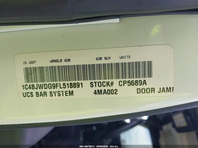 46078673 :رقم المزاد ، 1C4BJWDG9FL518891 vin ، 2015 Jeep Wrangler Unlimited Sport مزاد بيع