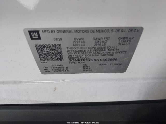 Продажа на аукционе авто 2019 Chevrolet Blazer, vin: 3GNKBCRSXKS693560, номер лота: 46078680