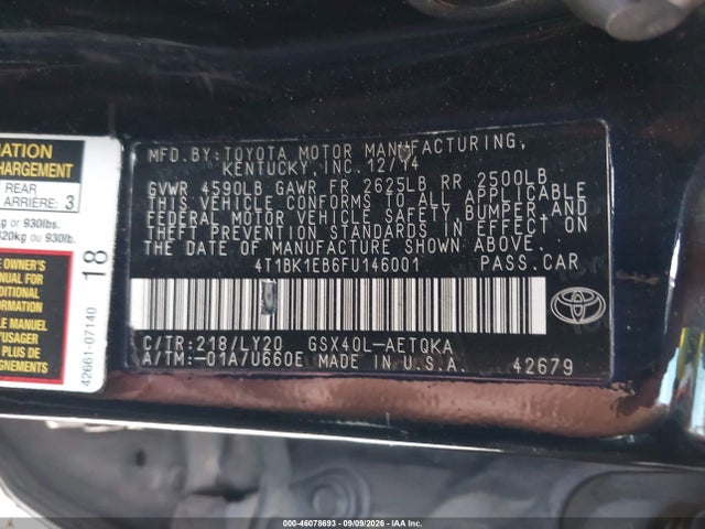 Aukcja sprzedaży 2015 Toyota Avalon Xle Touring Se, vin: 4T1BK1EB6FU146001, numer aukcji: 46078693
