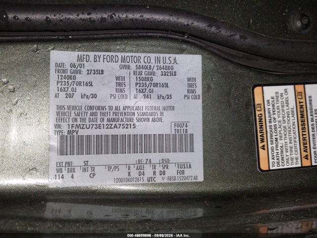 Aukcja sprzedaży 2002 Ford Explorer Xlt, vin: 1FMZU73E12ZA75215, numer aukcji: 46078696