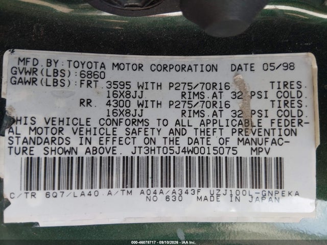 Продажа на аукционе авто 1998 Toyota Land Cruiser, vin: JT3HT05J4W0015075, номер лота: 46078717